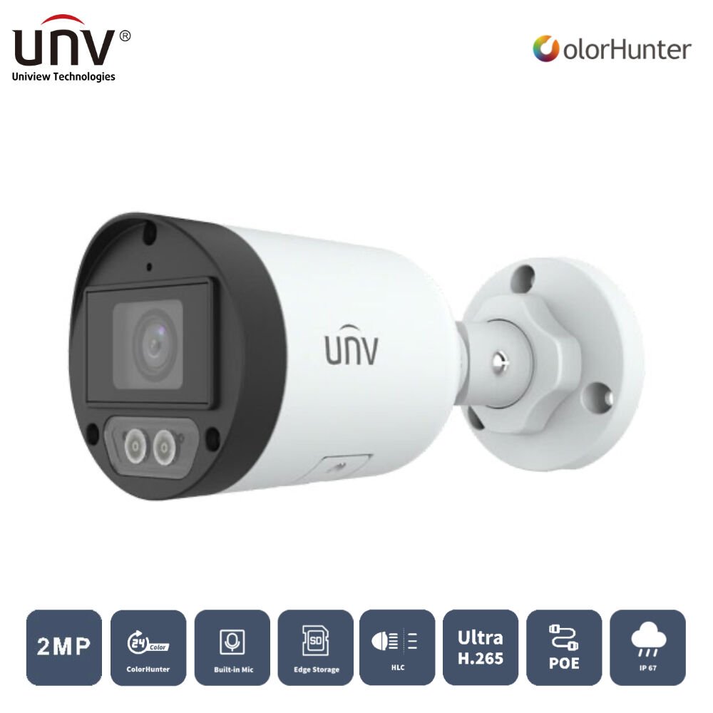 Uniview Ipc2122Lb-Af28K-Wl 2Mp 2.8Mm 30Mt Colorhunter H265+ Ip67 Dahi̇li̇ Ses Ir Bullet Ip Kamera