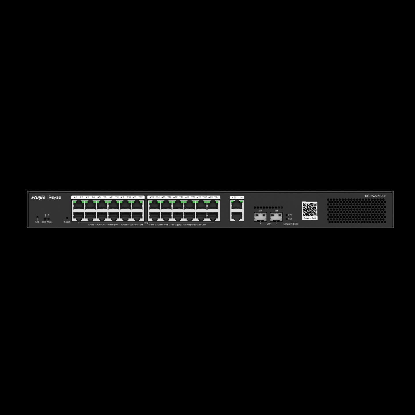Ruijie Reyee Rg-Es228Gs-P 24 Port 10/100/1000 16 Port Poe 2 Port Uplink +2 Sfp 370 Watt Cloud Yöneti̇lebi̇li̇r Rack Mount S