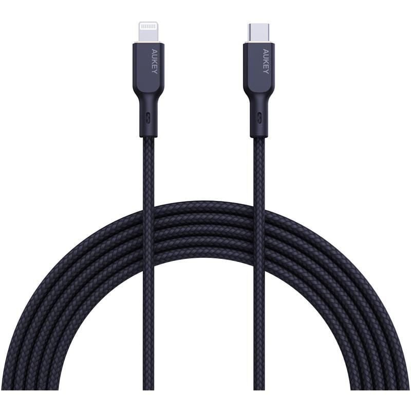 Aukey Cb-Ncl1-Bk Naylon Örgülü 3A 480Mbps Type-C Lightning Kablosu 1.8Mt