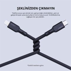 Aukey Cb-Ncl1-Bk Naylon Örgülü 3A 480Mbps Type-C Lightning Kablosu 1.8Mt