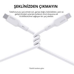 Aukey Cb-Ncl1-Wh Naylon Örgülü 3A 480Mbps Type-C Lightning Kablosu 1.8Mt