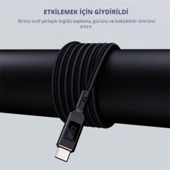 Aukey Cb-Mcc102-Bk 100W Naylon Örgülü 5A 480Mbps Type-C Type-C Lcd Ekranli Kablo 1.8Mt