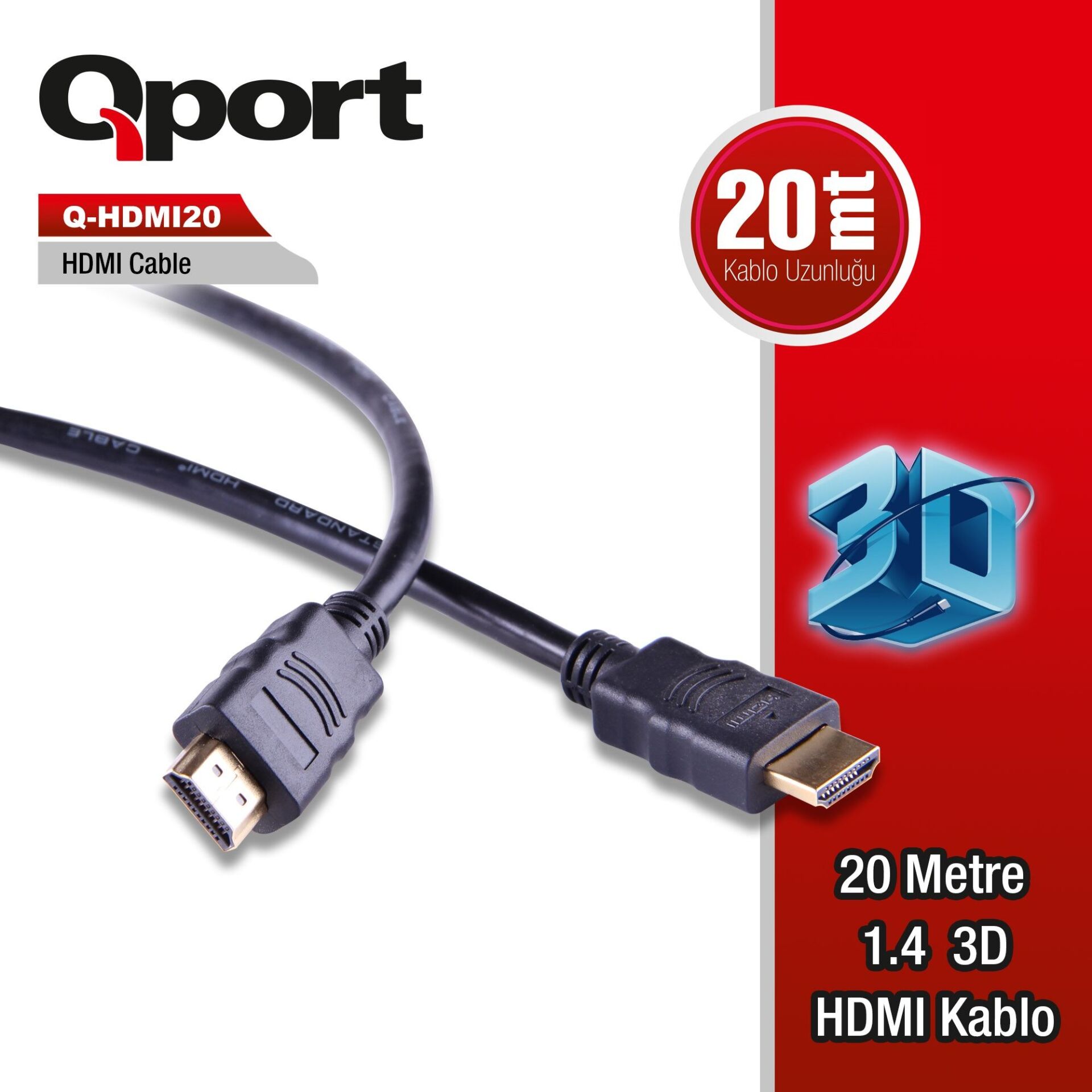 Qport Q-Hdmi20 Hdmi Kablo 20Mt Ver1.4 Altin Uçlu 3D