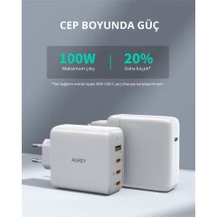 Aukey Pa-B7S-Wh 100W Dört Bağlanti Noktali Pd Gan Duvar Şarj Ci̇hazi