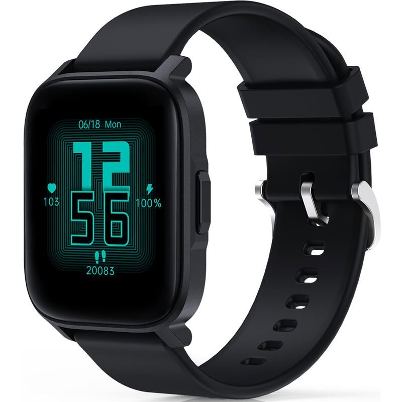 Aukey Sw-1S-Bk Akilli Saat 4.3Cm Ip68 Tft Lcd Parlak Ekran Bt Arama Sağlik Moni̇törü 12 Gün Pi̇l Si̇yah