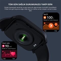 Aukey Sw-1S-Bk Akilli Saat 4.3Cm Ip68 Tft Lcd Parlak Ekran Bt Arama Sağlik Moni̇törü 12 Gün Pi̇l Si̇yah