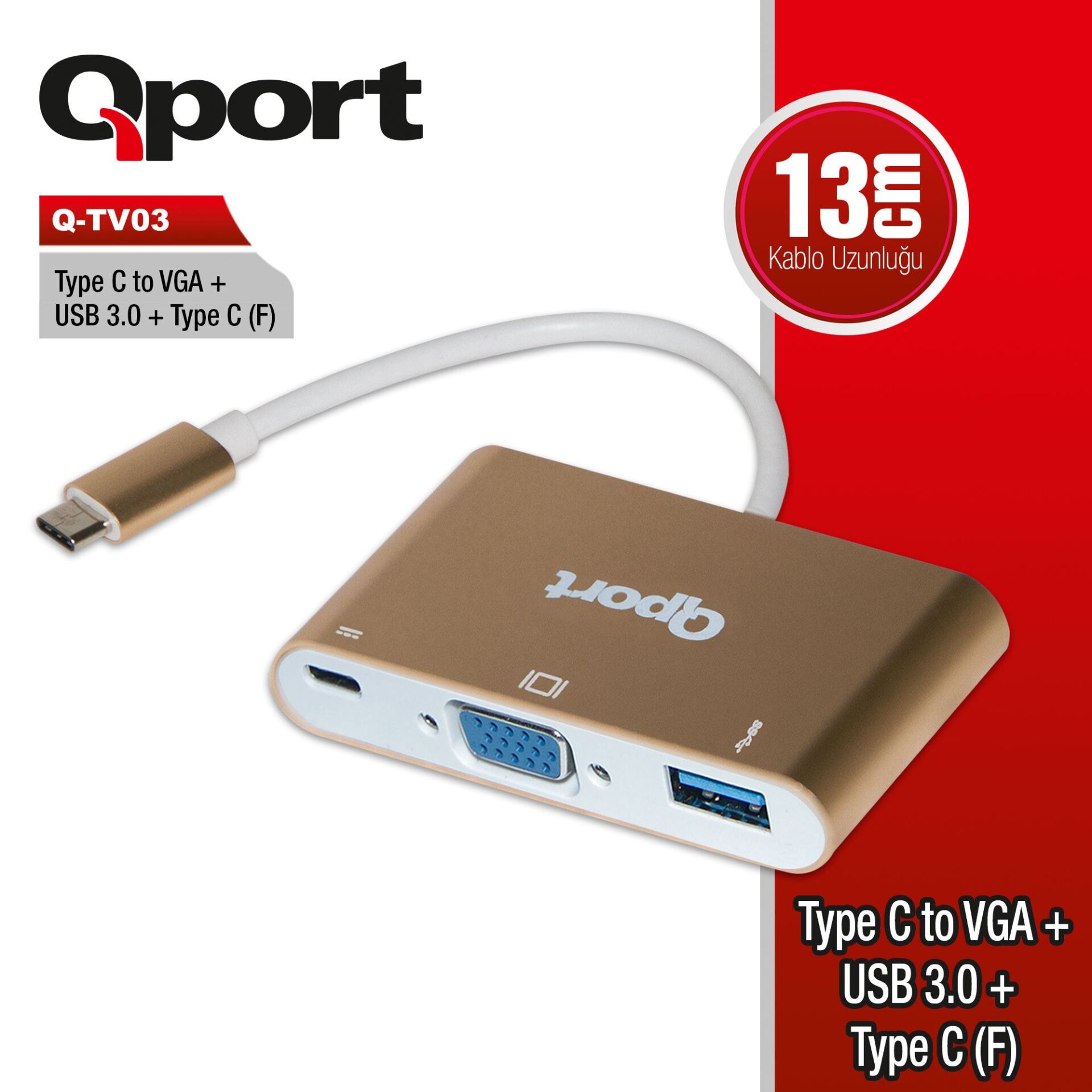 Qport Q-Tv03 Type-C To Vga/Usb/Type-C 1920X1080P Çevi̇ri̇ci̇ Adaptör