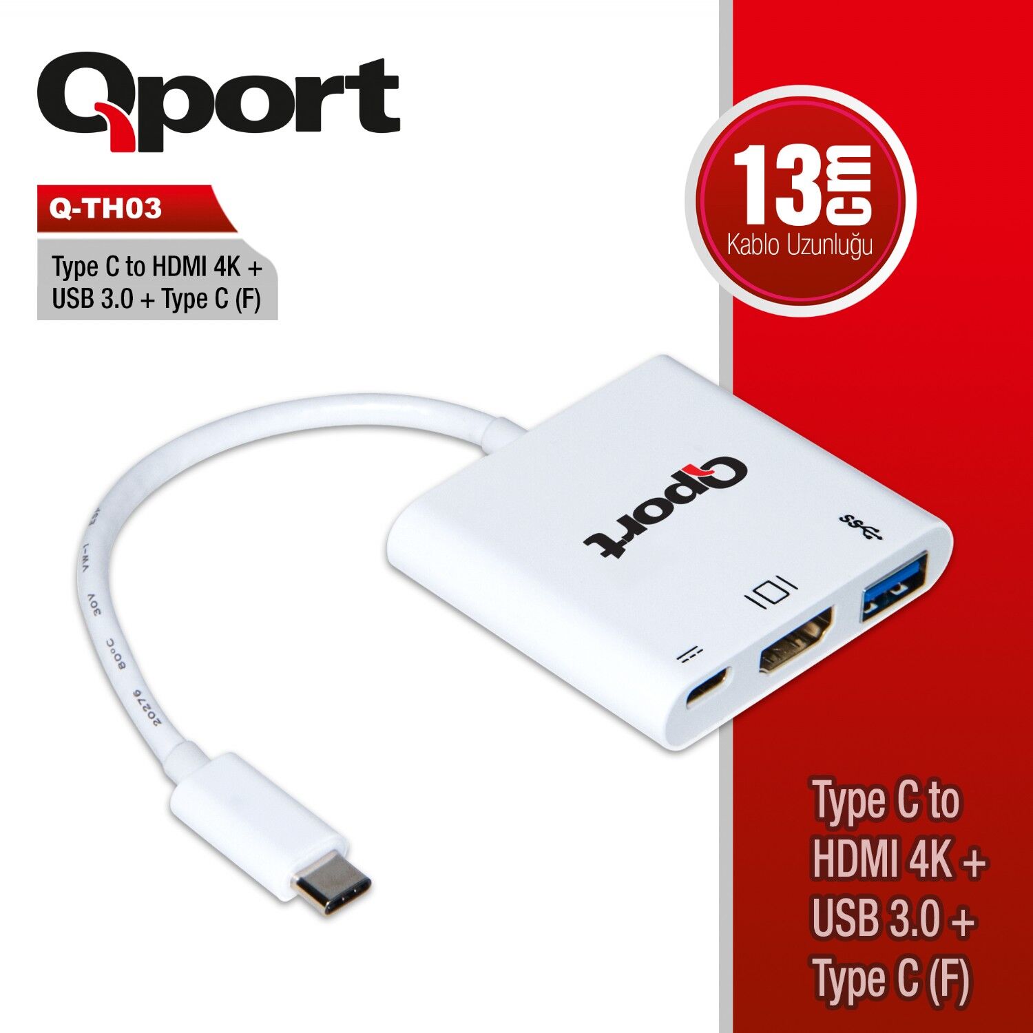 Qport Q-Th03 Type-C To Hdmi/Usb/Type-C Çevi̇ri̇ci̇ Adaptör