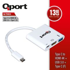 Qport Q-Th03 Type-C To Hdmi/Usb/Type-C Çevi̇ri̇ci̇ Adaptör