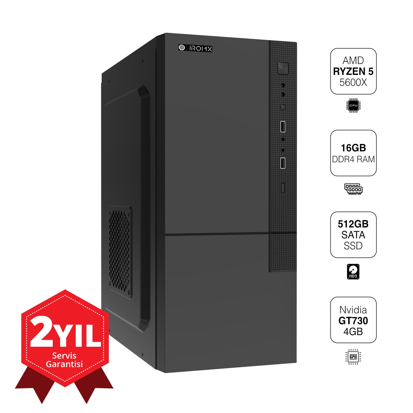 Iromx Irb35-R501 Ryzen 5 5600X 16Gb 512Gb Ssd 4Gb Gt730 Kasa
