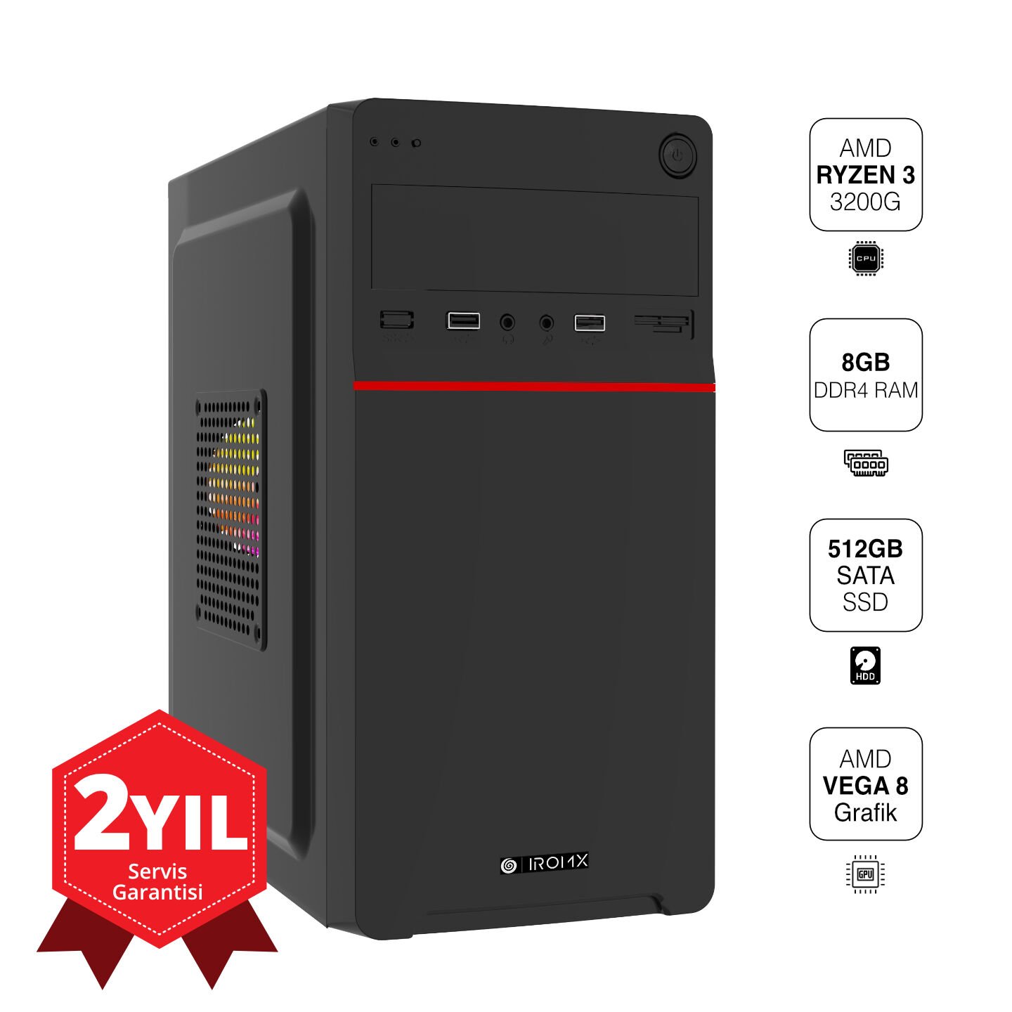 Iromx Irb25-R301 Ryzen 3 3200G 8Gb 512Gb Ssd O/B Kasa