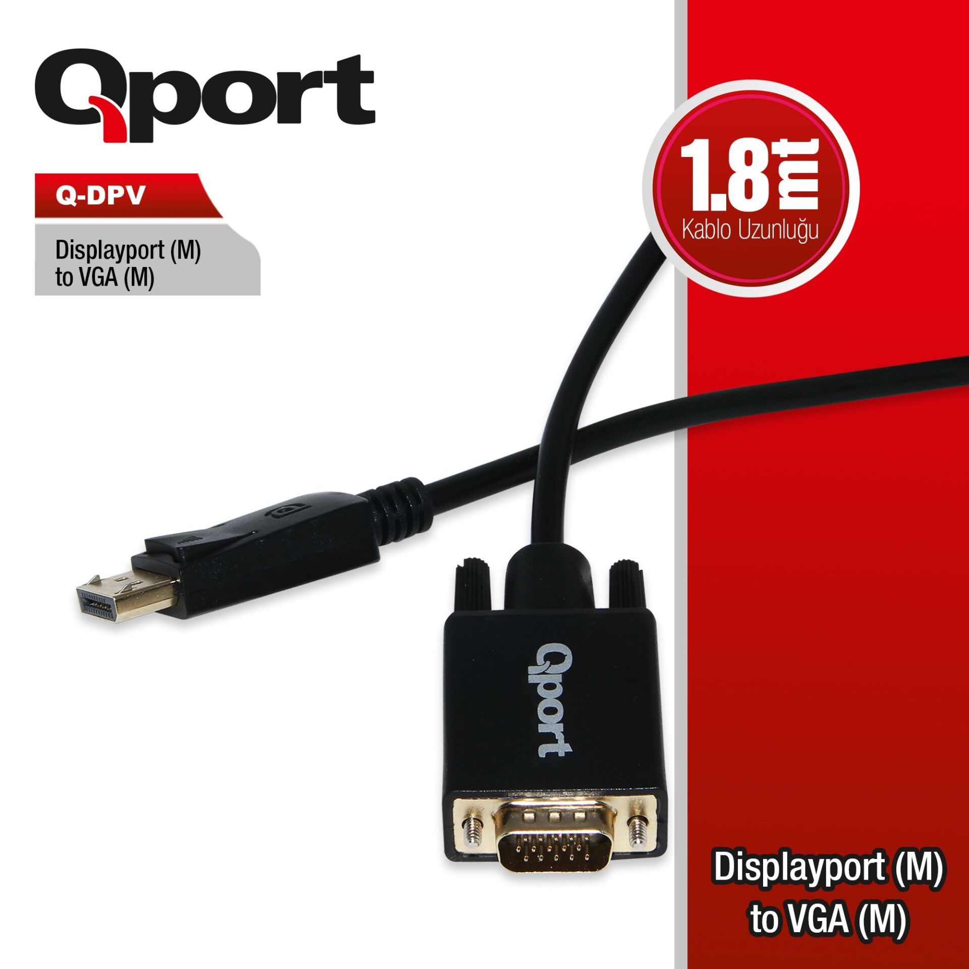 Qport Q-Dpv Display Port To Vga 1.8Mt Çevi̇ri̇ci̇ Kablo