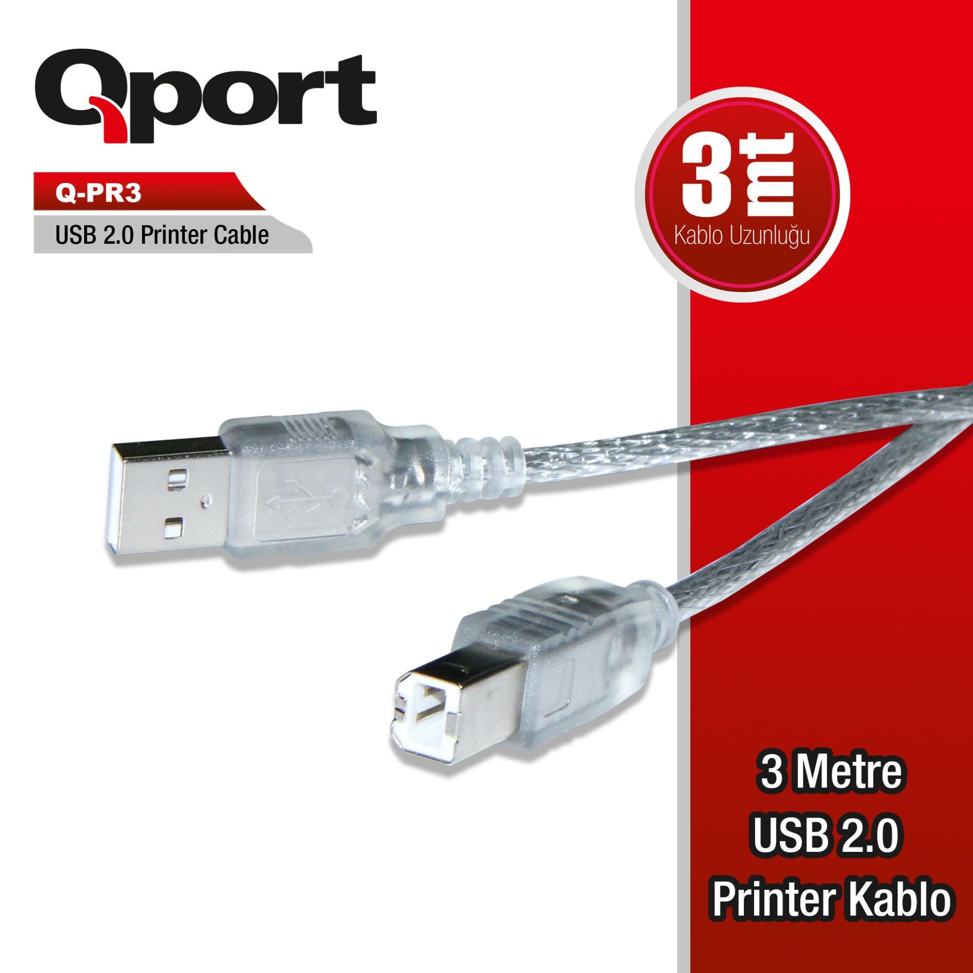 Qport Q-Pr3 Usb 2.0 Yazici Kablosu 3Mt