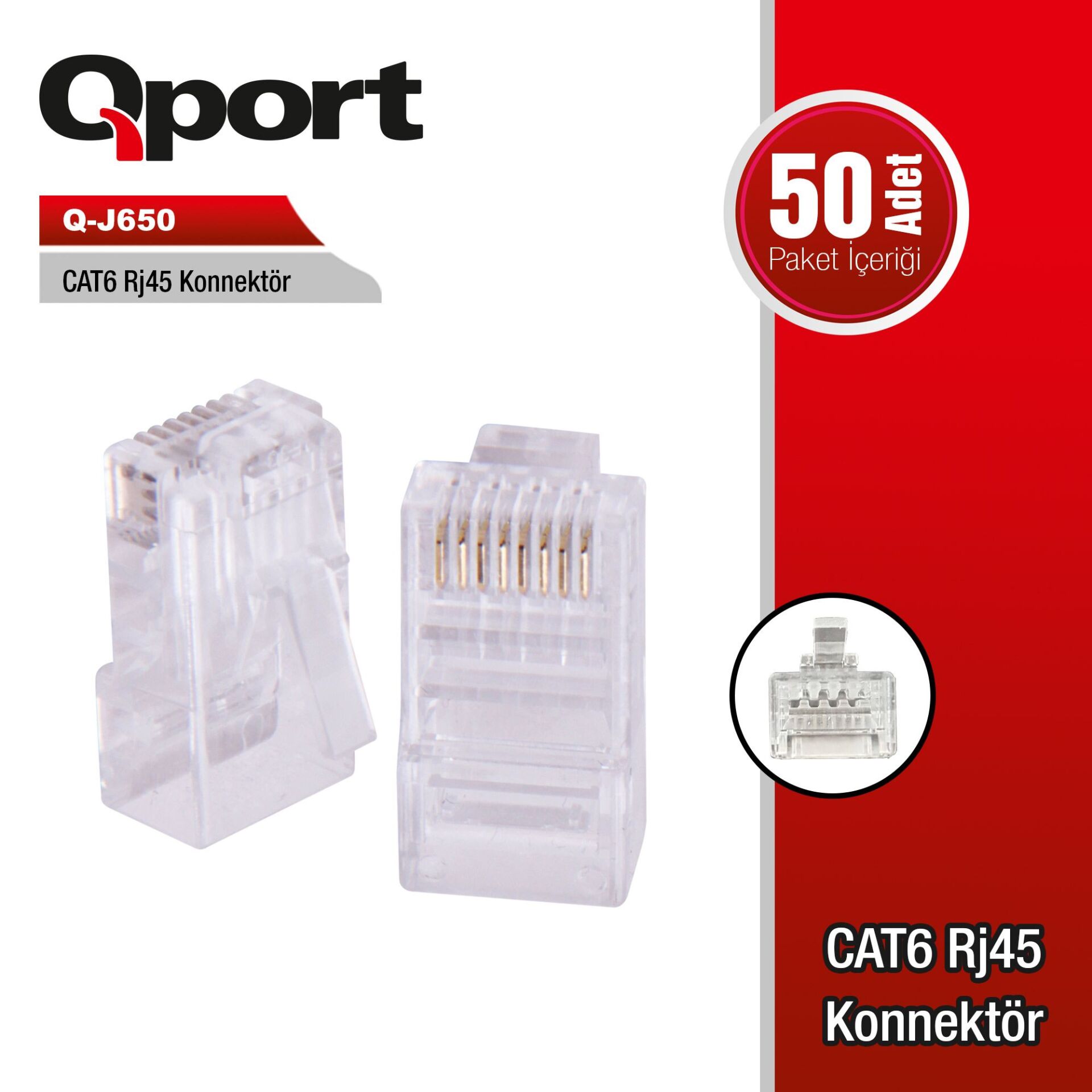 Qport Q-J650 Cat6 Rj45 Konnektör 50'Li̇