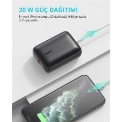 Aukey Pb-N83S-Bk 22.5W Scp 18W Pd Ve Qc 3.0 10000 Mah Pd Mi̇ni̇ Type-C Powerbank