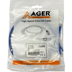 Ager Ac-602-005 50Cm Utp Cat6 Patch Kablo Mavi̇ Cu, Lszh Awg 26/7