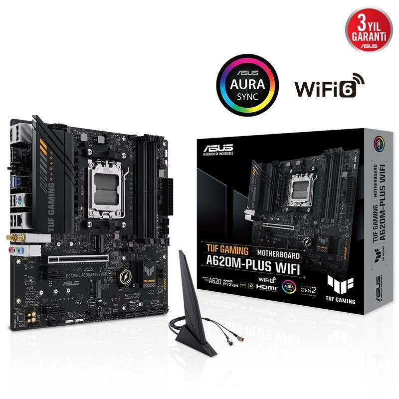 Asus Tuf Gaming A620M-Plus Wifi Ddr5 6400Mhz 1Xhdmi 2Xdp 2Xm.2 Usb 3.2 Matx Am5 (Amd Am5 7000 Seri̇si̇ İşlemci̇ Uyumlu)