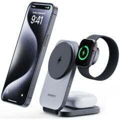 Aukey Lc-Mc312-Gy Magfusion Z Qi2 15W Katlanabi̇li̇r 3 Ü 1 Arada Miknatisli Kablosuz Şarj Ci̇hazi