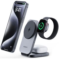 Aukey Lc-Mc312-Gy Magfusion Z Qi2 15W Katlanabi̇li̇r 3 Ü 1 Arada Miknatisli Kablosuz Şarj Ci̇hazi