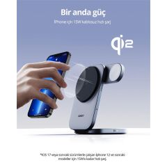 Aukey Lc-Mc312-Gy Magfusion Z Qi2 15W Katlanabi̇li̇r 3 Ü 1 Arada Miknatisli Kablosuz Şarj Ci̇hazi
