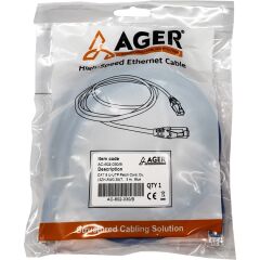 Ager Ac-602-030 3 Mt Utp Cat6 Patch Kablo Mavi̇ Cu, Lszh Awg 26/7