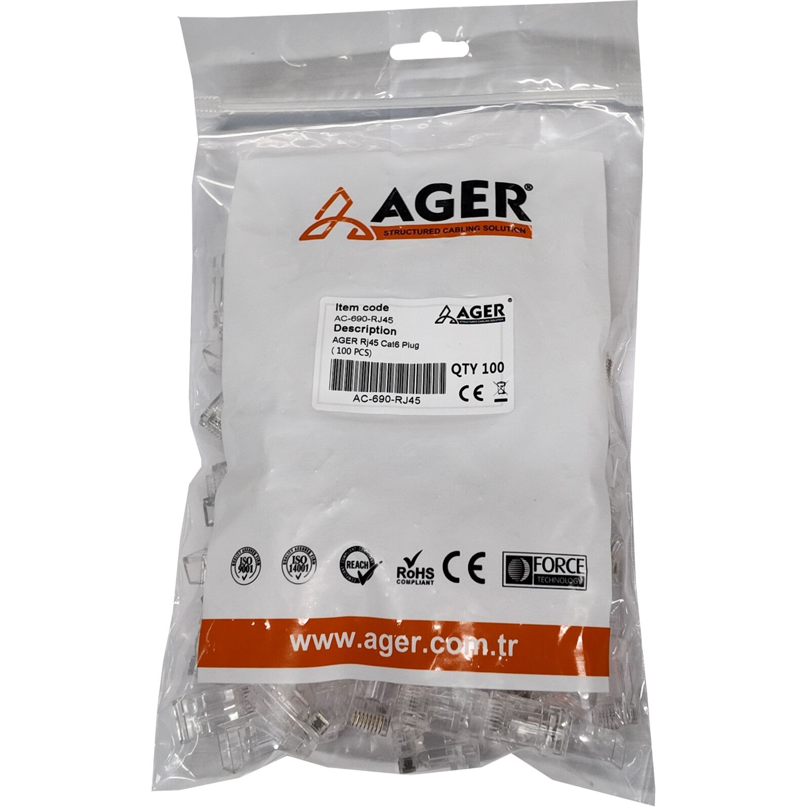 Ager Ac-690-Rj45 Ez-Plug Yeni̇ Nesi̇l Cat6 Rj45 Konnektör 100'Lü