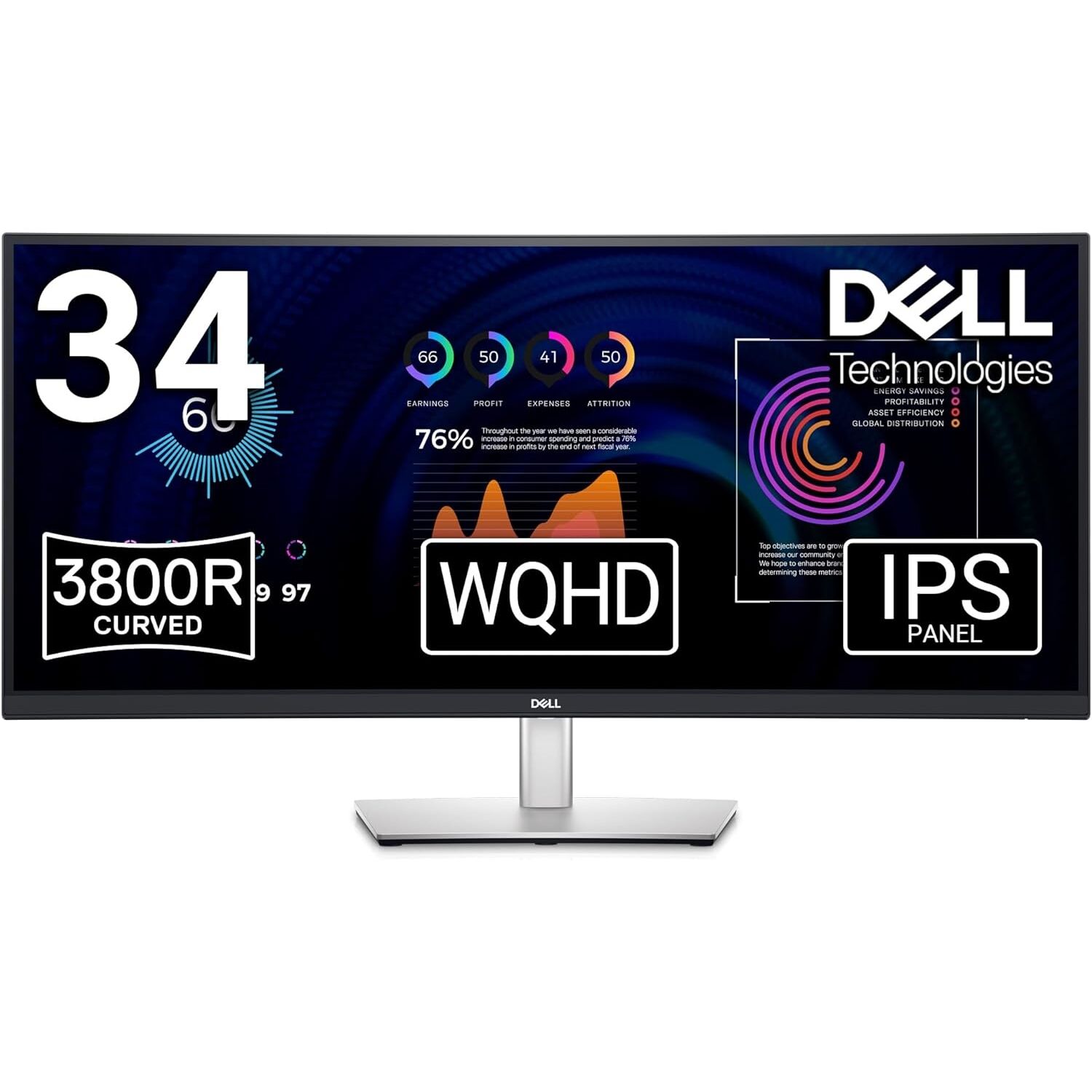 Dell P3424We 34'' 5Ms Wqhd 3440X1440 Hdmi/Dp/Type-C Pivot Curved Ips Monitor