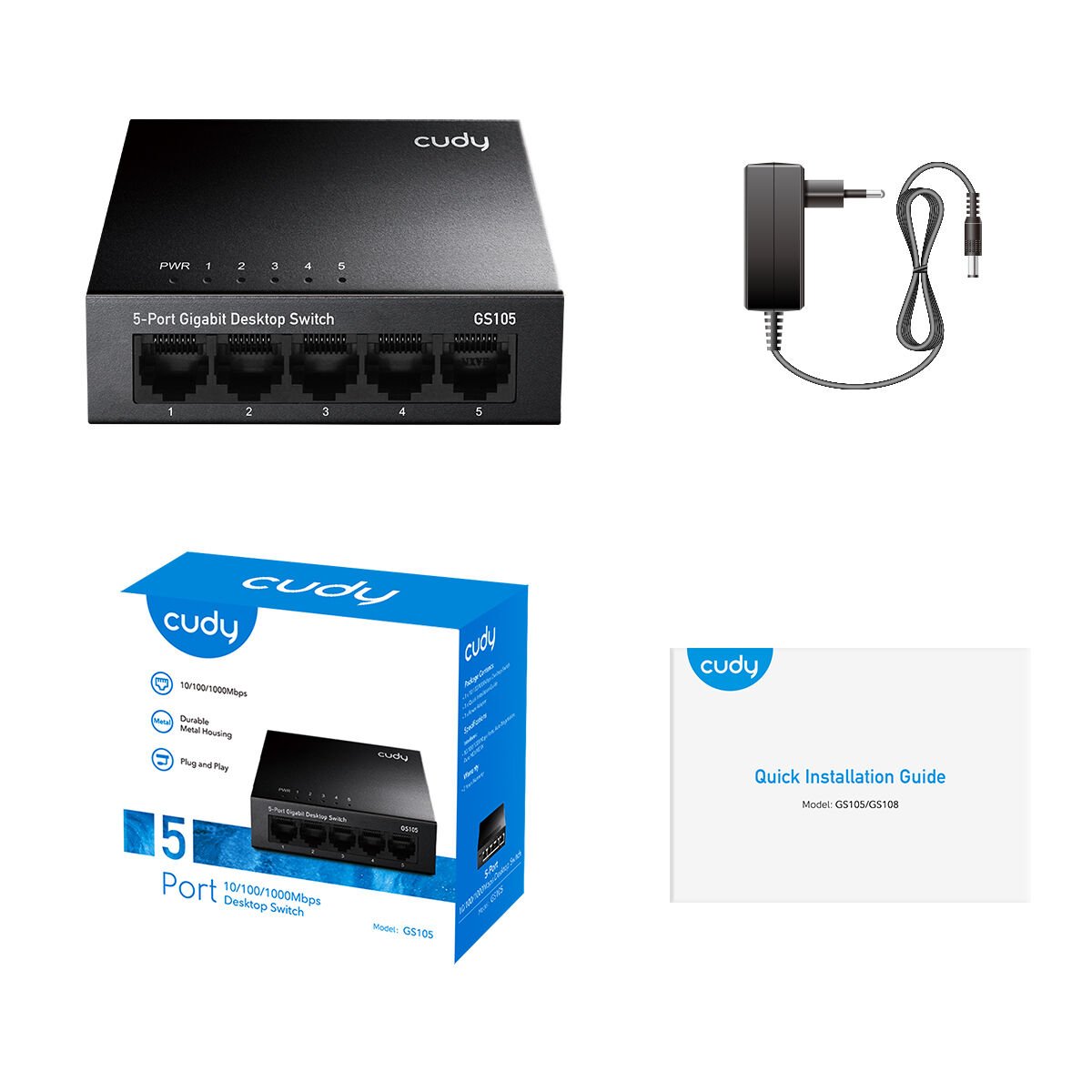 Cudy Gs105 5 Port 10/100/1000 Yonetilemez Desktop Switch Metal Kasa