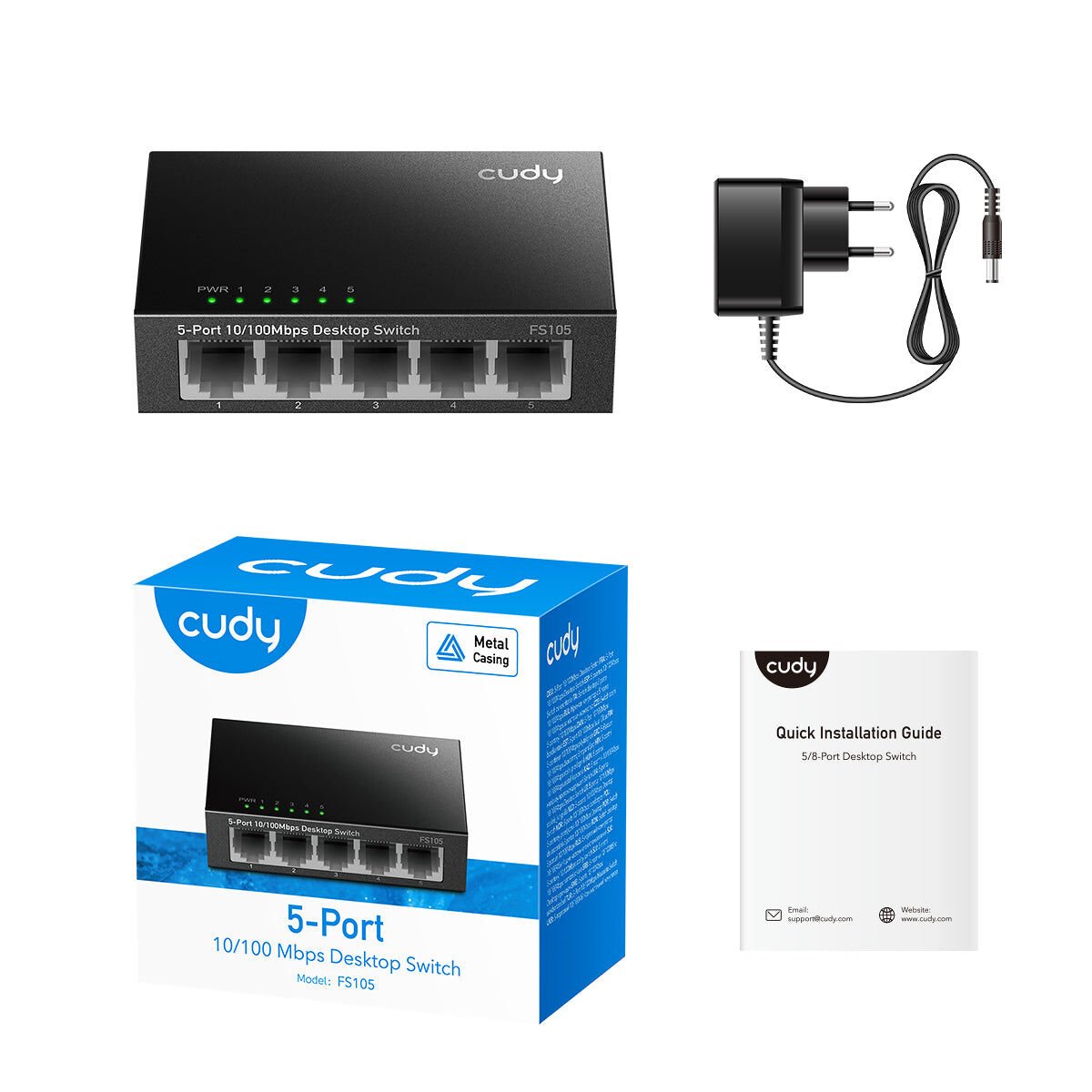 Cudy Fs105 5 Port 10/100 Yonetilemez Desktop Switch Metal Kasa
