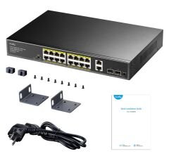Cudy Gs1018Ps2 16 Port 10/100/1000 16 Port Poe+ 2 Port Uplink +2 Sfp 200W Yonetilemez Rack Mount Switch