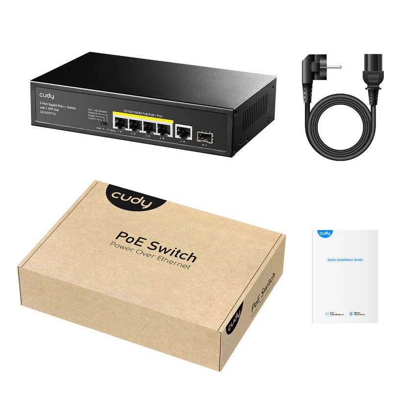 Cudy Gs1005Pts1 5 Port 10/100/1000 4 Port Poe+ 1 Port Uplink+ 1 Sfp 120W Yonetilemez Desktop Switch