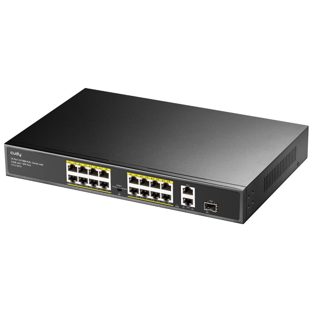 Cudy Fs1018Ps1 16 Port 10/100 16 Port Poe+ 2 Port Uplink + 1 Sfp 200W Yonetilemez Rack Mount Switch