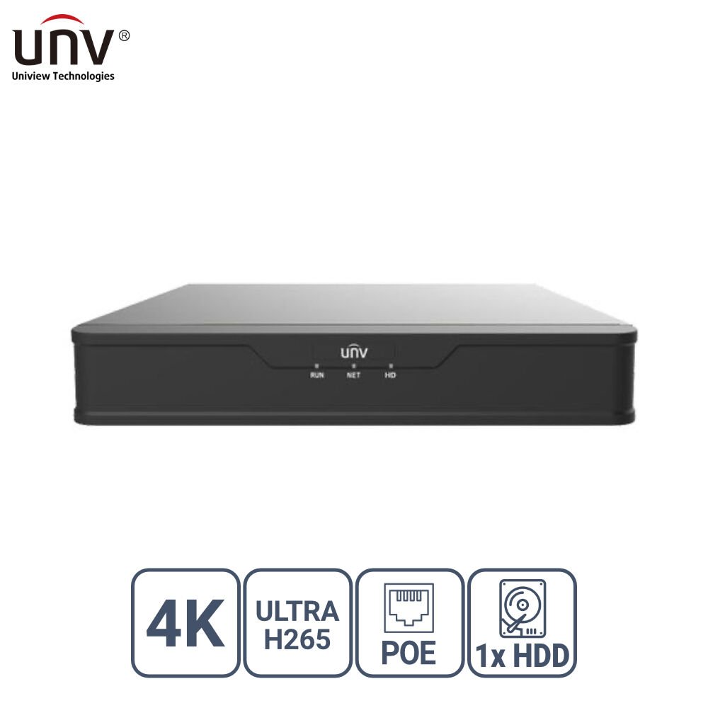 Uniview Nvr301-08S3-P8 8 Kanal Poe Vga/Hdmi H265+ Nvr Kayit Ci̇hazi