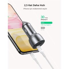 Ugreen 40W Pd Hizli Araç İçi̇ Şarj Ci̇hazi Çakmaklik Adaptörü 2Xusb-C Uzay Gri̇si̇ 70594