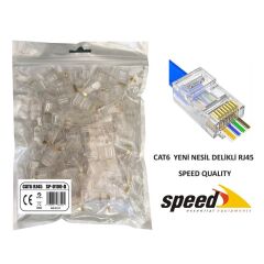 Speed Sp-U100-D Cat6 Yeni̇ Nesi̇l Deli̇kli̇ Ezrj45 Konnektör 100 Adet