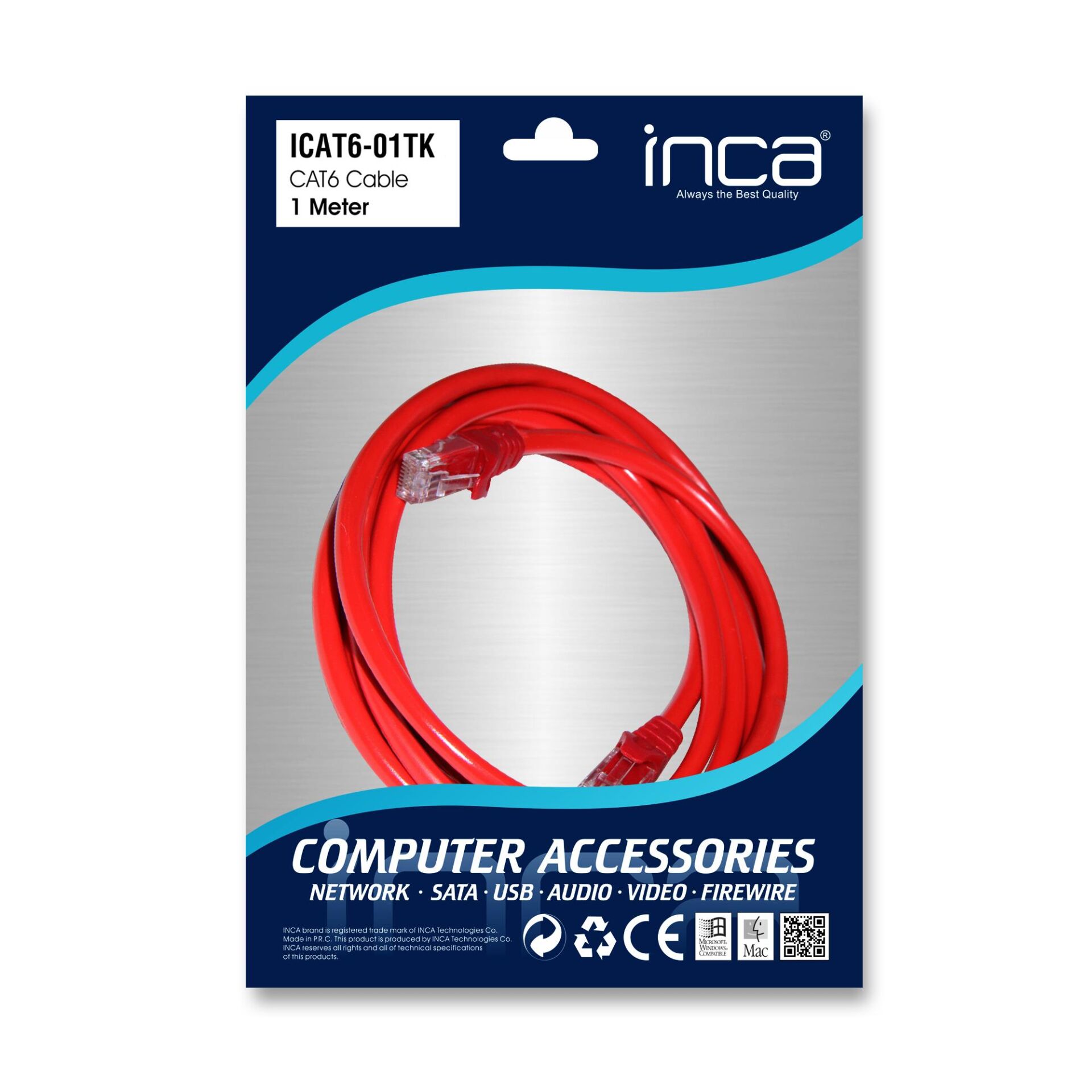 Inca Icat6-01Tk 1Mt 24Awg Cat6 Utp Patch Kablo Kirmizi