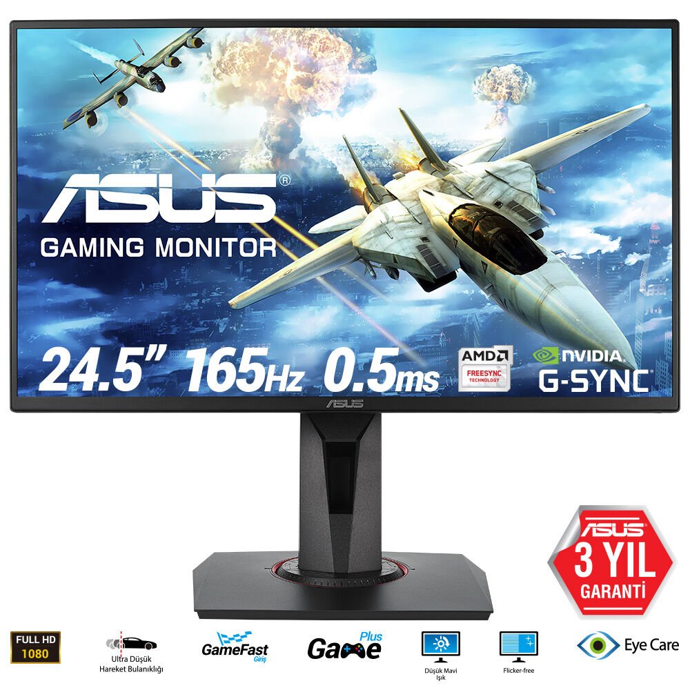 Asus Vg258Qr 24.5'' 0.5Ms 165Hz 1920X1080 Dvi/Hdmi/Dp Vesa Pivot Led Gaming Monitor