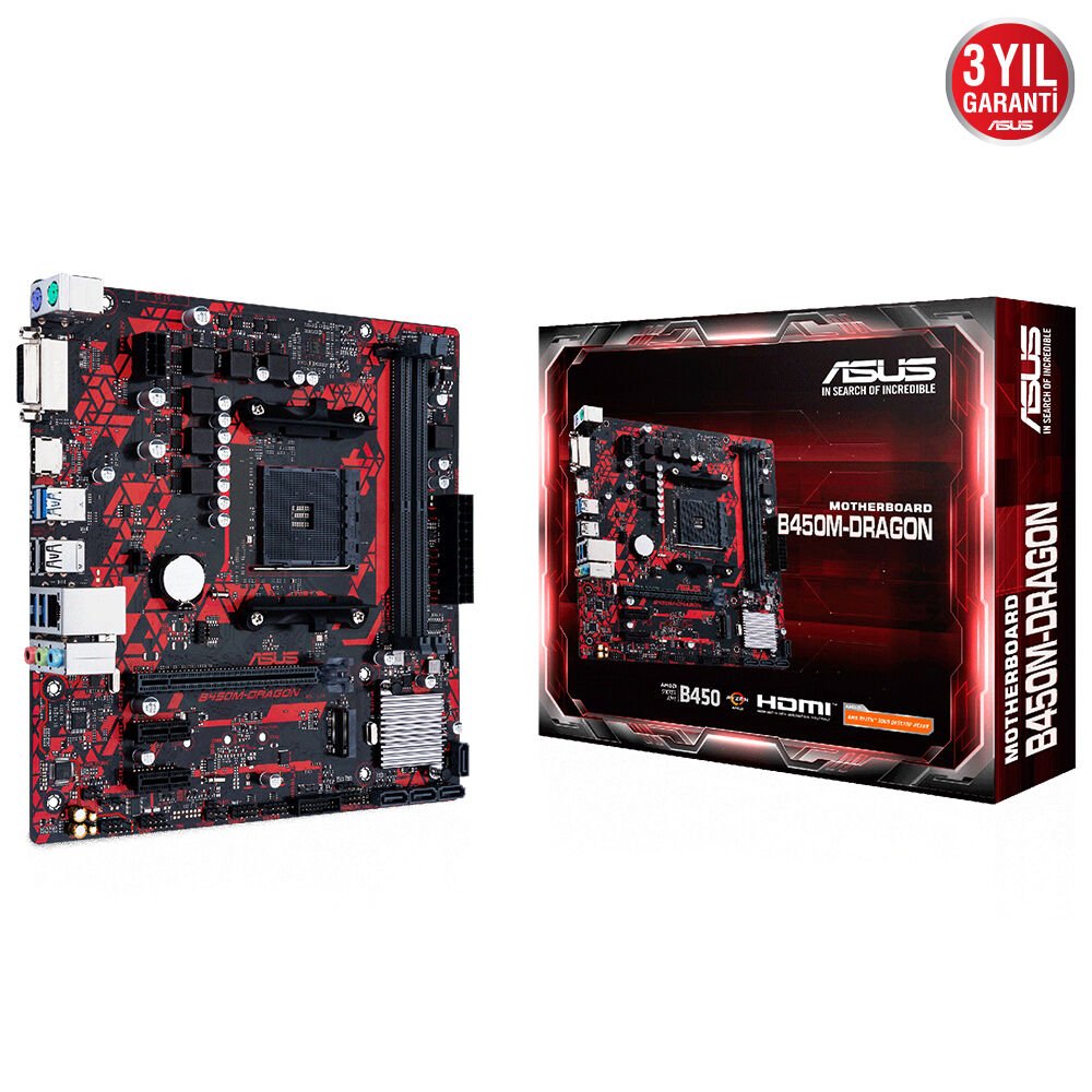 Asus B450M-Dragon B450 2Xddr4 Dvi+Hdmi 16X M.2 Am4 Anakart