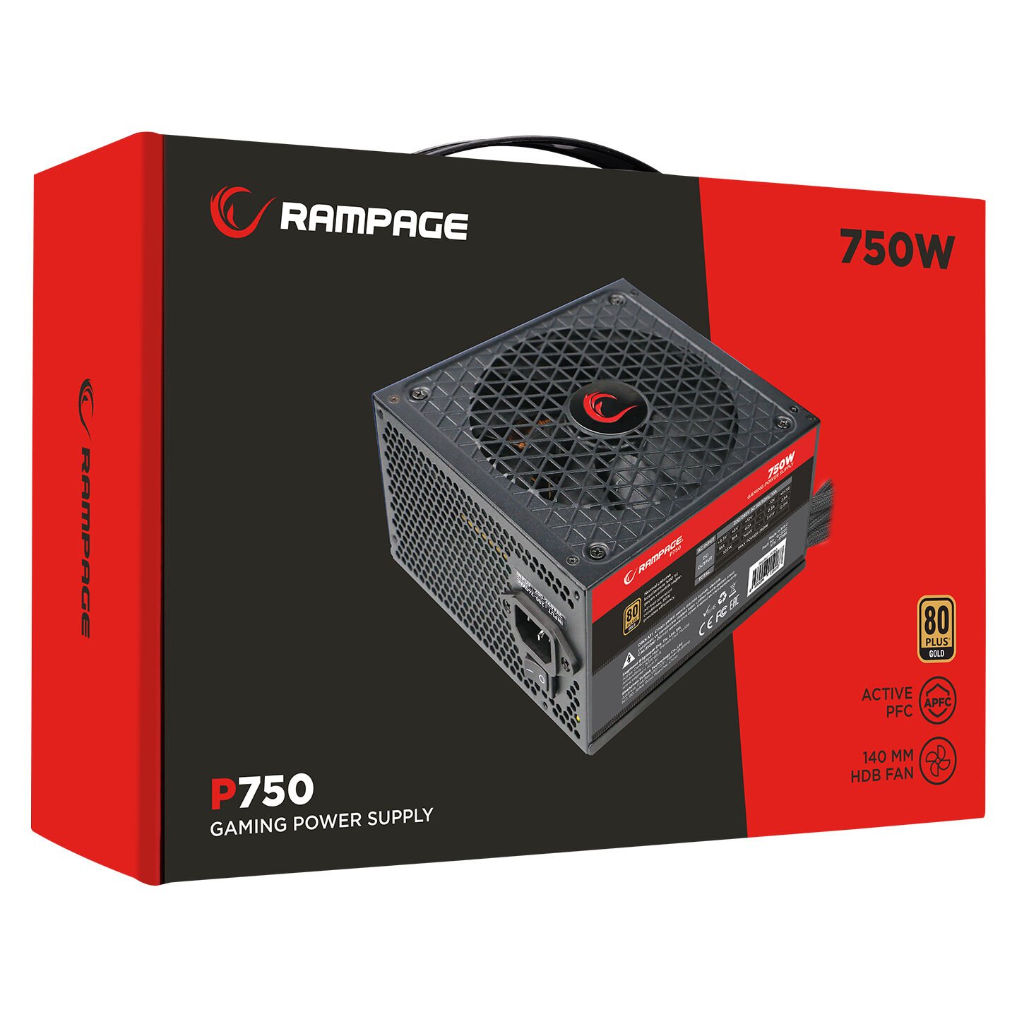 Rampage P750 750W 80+ Gold 14Cm Power Supply Long Life Hdb