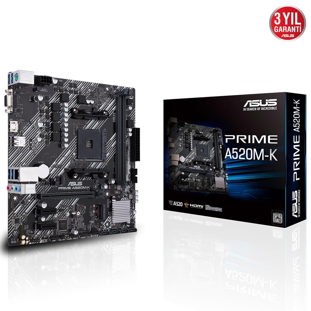 Asus Prime A520M-K Ddr4 4600Mhz 1Xvga 1Xhdmi 1Xm.2 Usb 3.2 Matx Am4 (Amd Am4 5000/4000 /3000 Seri̇si̇ İle Uyumlu)