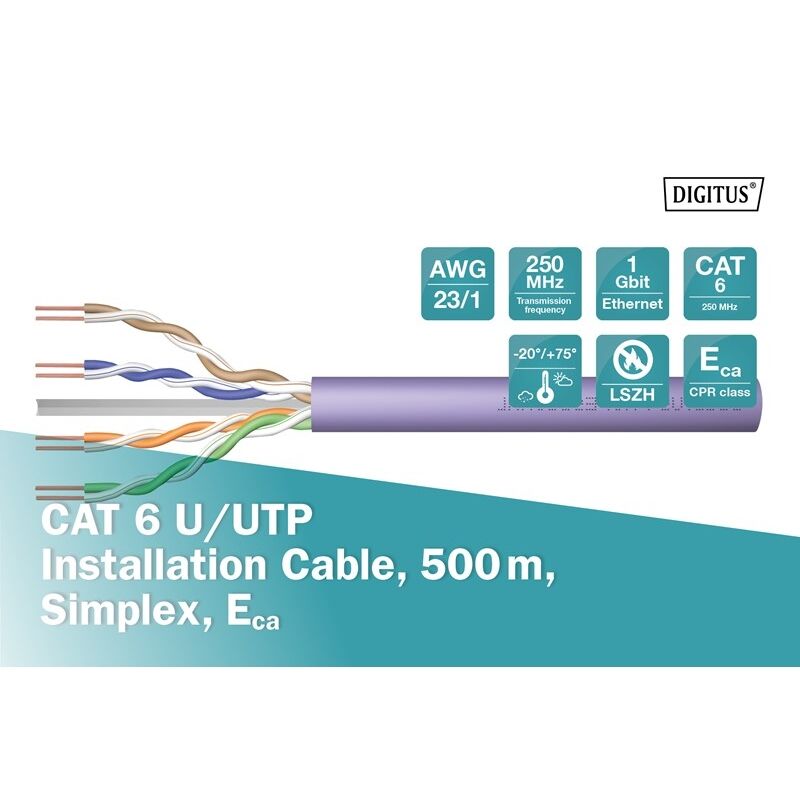 Digitus Dk-1613-Vh-5 500Mt Utp Cat6 Network Kablo Mor 23Awg Lsoh