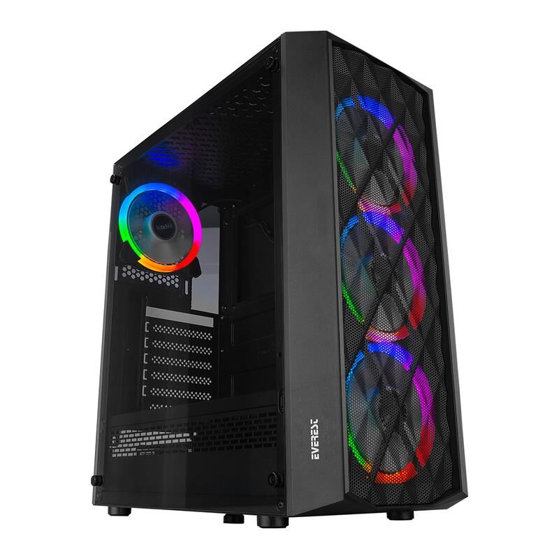 Everest Bumpy Psu Yok 4*12Cm Argb Fanli Tempered Camli Gaming Kasa