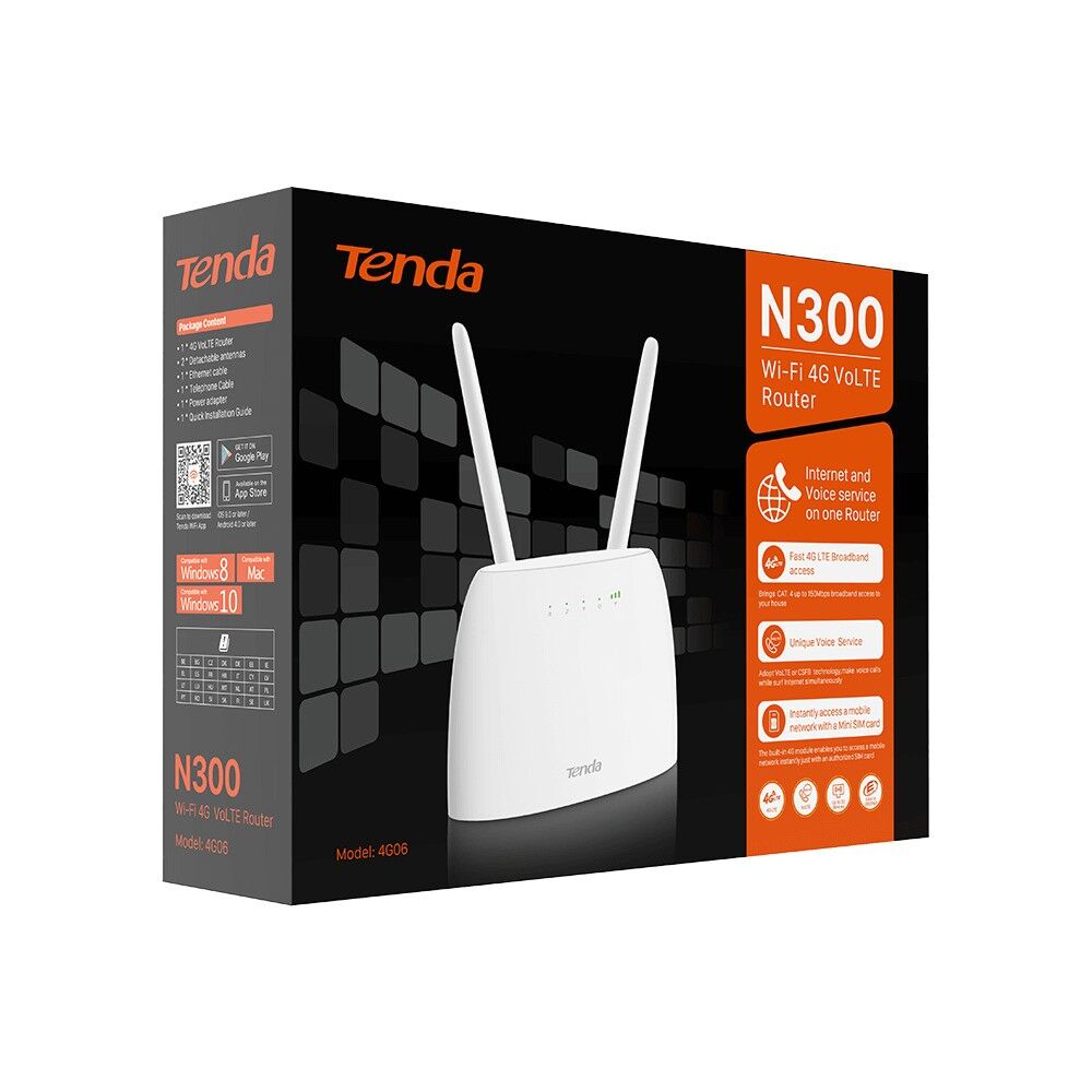 Tenda 4G06 300Mbps 2Port 2 Anten 4G Lte Indoor Sim Kart Gi̇ri̇şli̇ Router