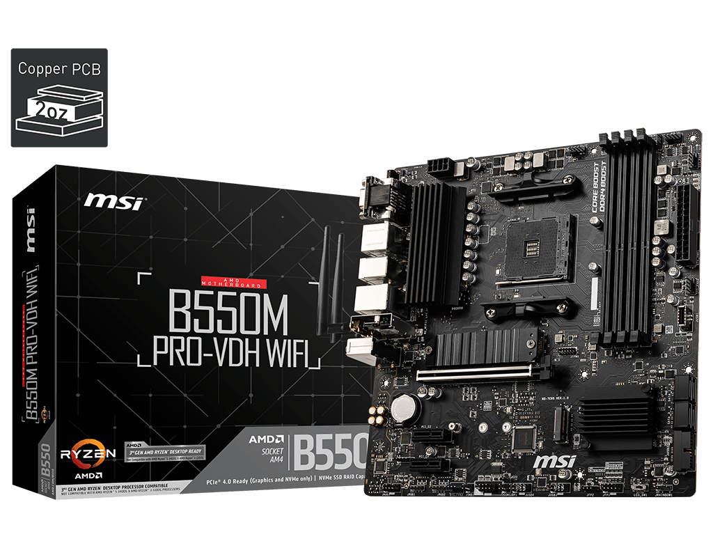 Msi B550M Pro-Vdh Wifi Ddr4 4400Mhz 1Xvga 1Xhdmi 1Xdp 2Xm.2 Usb 3.2 Matx Am4 (Amd 5000 Ve 3000 Seri̇si̇ İşlemci̇ Uyumlu)