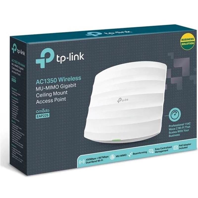 Tp-Link Omada Eap225 Ac1350 1 Port Gigabit Rj45 2.4/5Ghz Mu-Mimo Poe Tavan Ti̇pi̇ Access Point (Poe Adaptörü Dahi̇l)