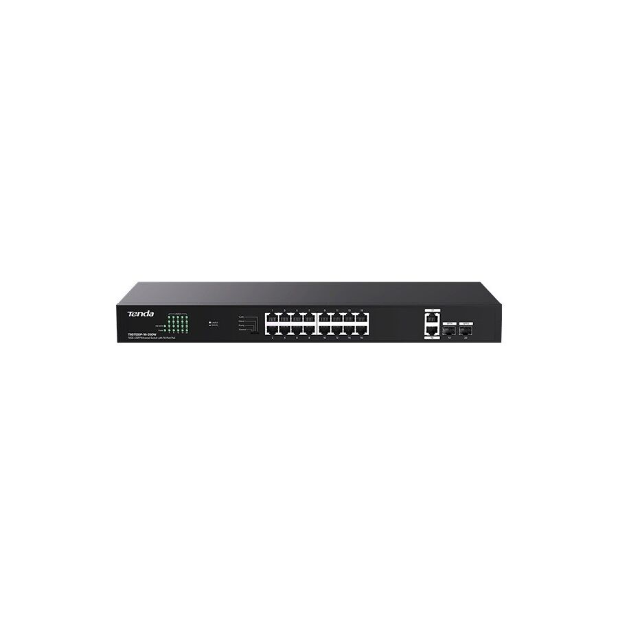 Tenda Teg1120P-16-250W 16 Port 10/100/1000 Poe 2 Port Uplink +2 Sfp 250W Yonetilemez Rack Mount Switch