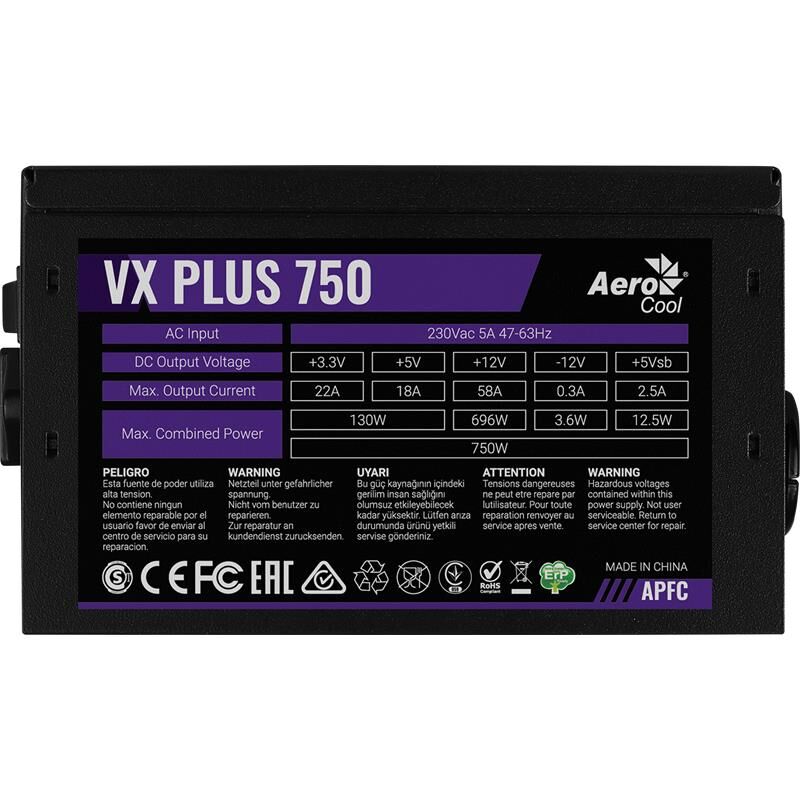 Aerocool Ae-Vxp750 Vx Plus 750W 58A Atx Akti̇f Pfc Power Supply