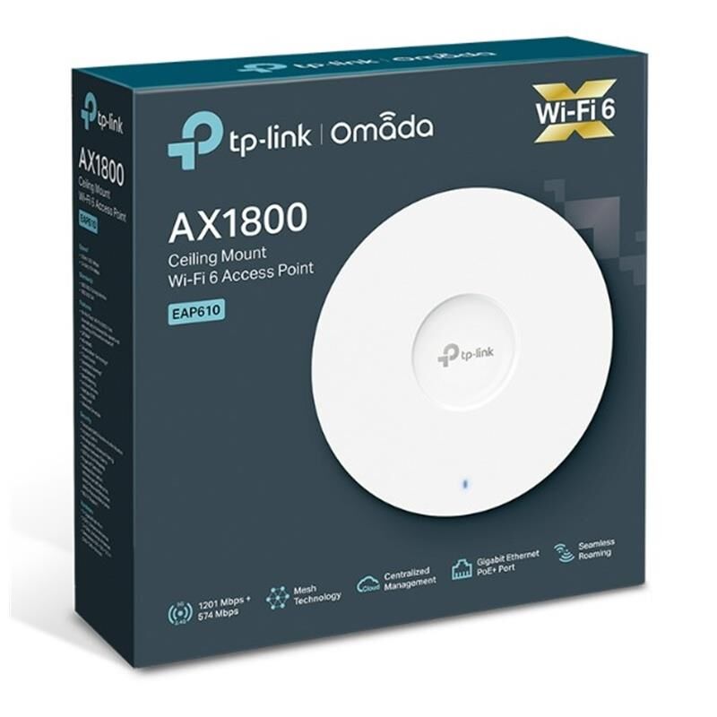 Tp-Link Omada Eap610 Ax1800 Dual Band Wifi6 1Xgbit Rj45 2.4Ghz/5Ghz Tavan Ti̇pi̇ Access Point (Adaptörlü)