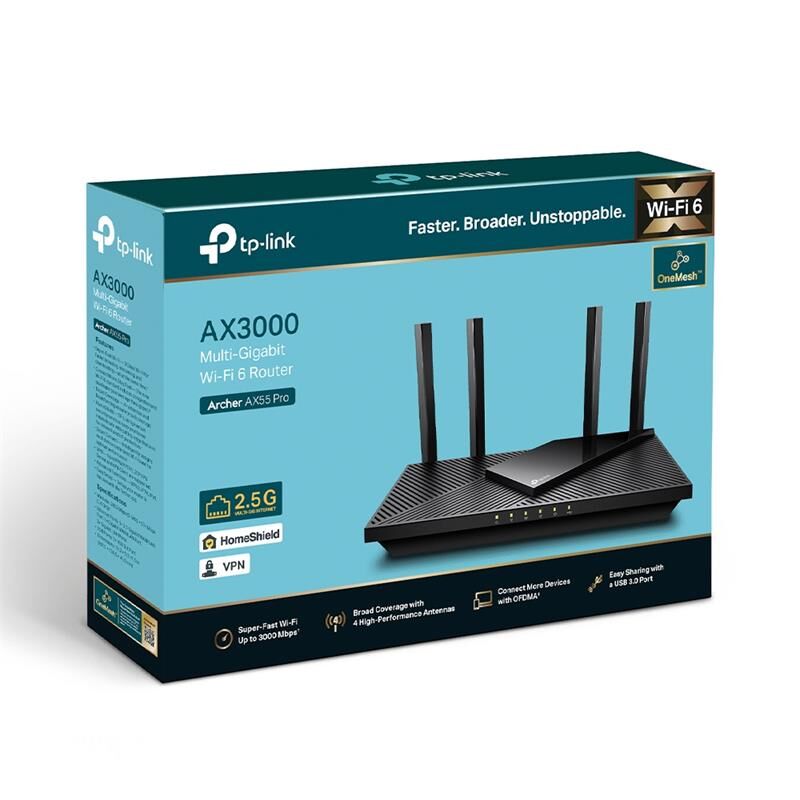 Tp-Link Archer Ax55 Pro Ax3000 2402Mbps Dual Band 2.5G Gigabit Wi-Fi 6 Router