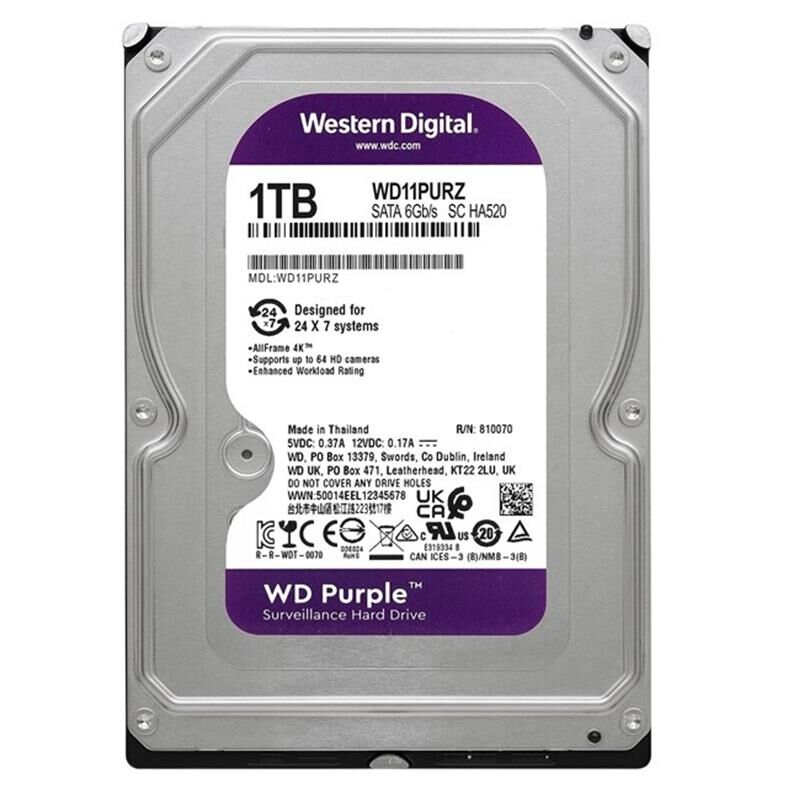 1 Tb Wd 3.5 Purple Sata3 5400Rpm 64Mb 7/24 Guvenlik Wd11Purz (3 Yil Resmi Dist Garantili)